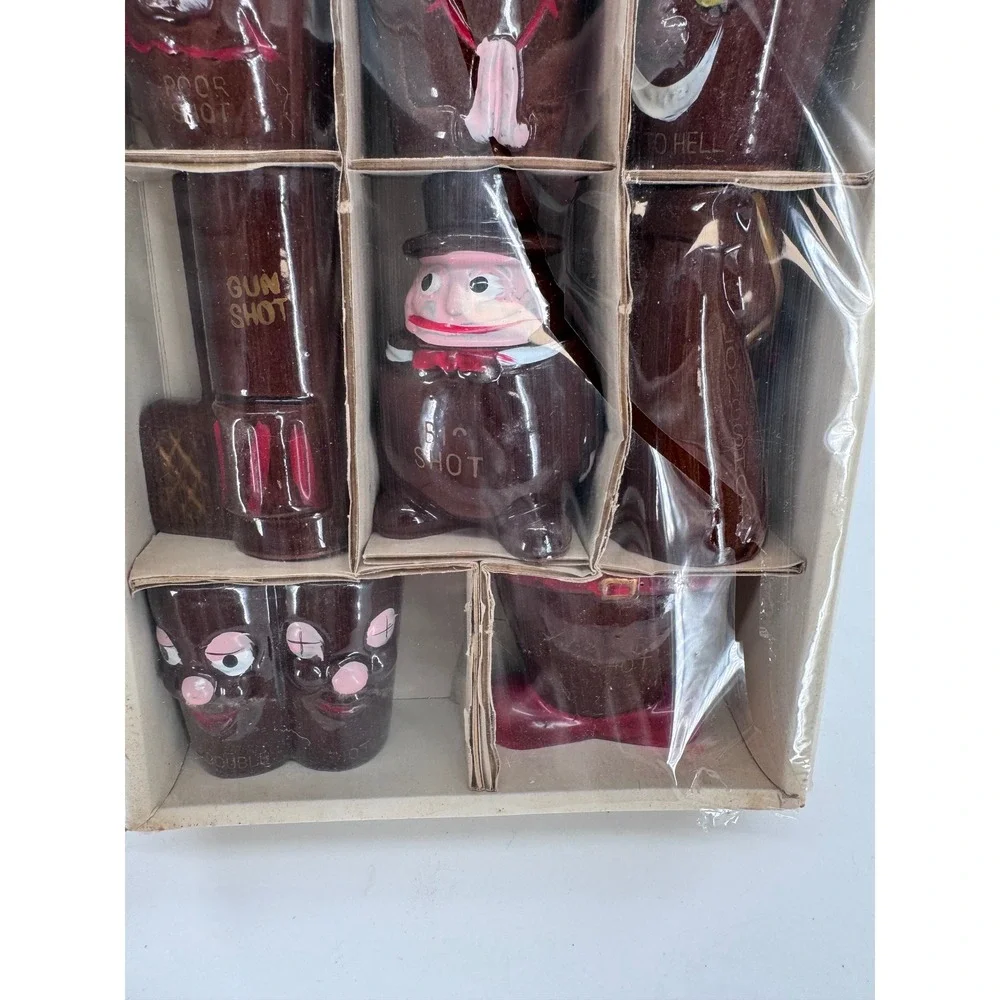 Apex Quality Japan Vintage Bar Jigger Set Brown Ceramic Novelty 8pc Box New‎